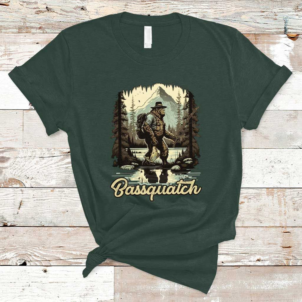 Funny Fishing T Shirt Bigfoot Fishing Outdoor Bigfoot Team Sasquatch Hunting Fishing Gifts For Men Women Fisherman TS02 Dark Forest Green Print Your Wear