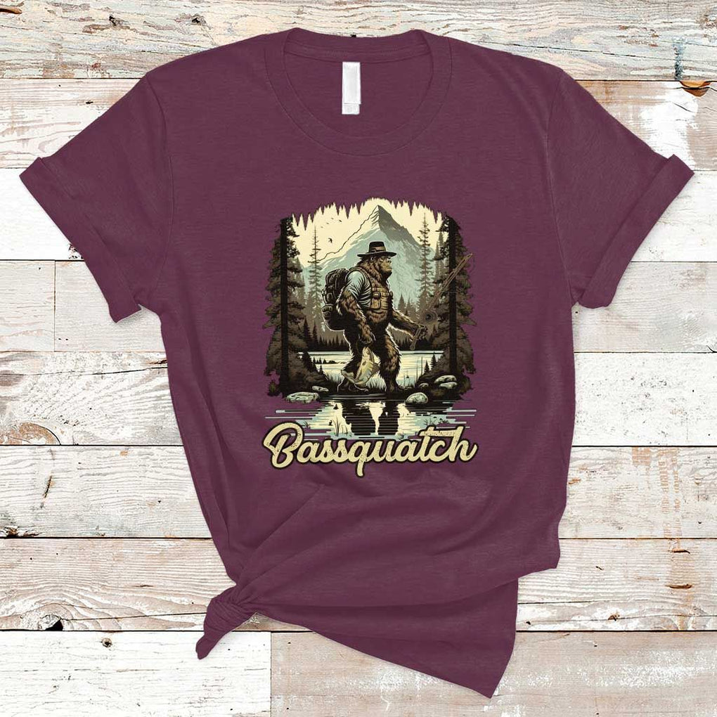 Funny Fishing T Shirt Bigfoot Fishing Outdoor Bigfoot Team Sasquatch Hunting Fishing Gifts For Men Women Fisherman TS02 Maroon Print Your Wear