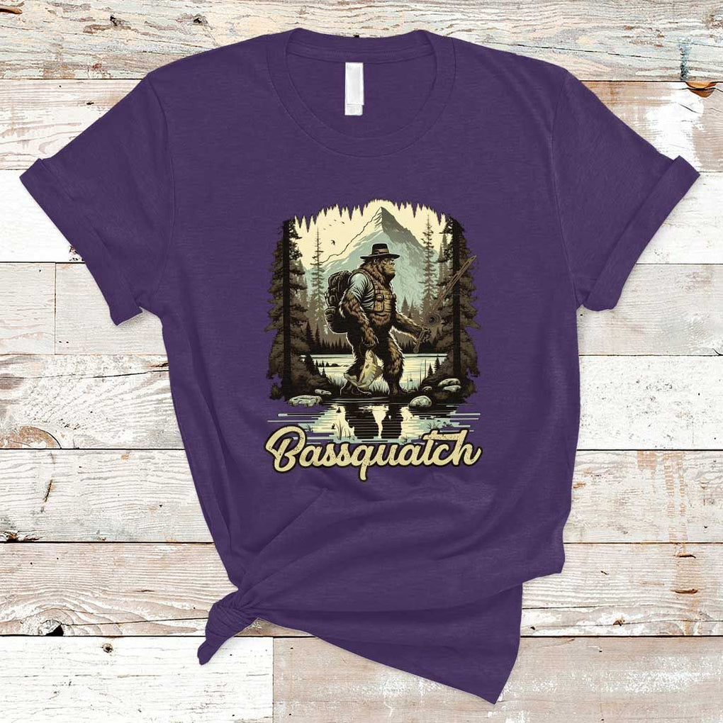Funny Fishing T Shirt Bigfoot Fishing Outdoor Bigfoot Team Sasquatch Hunting Fishing Gifts For Men Women Fisherman TS02 Purple Print Your Wear