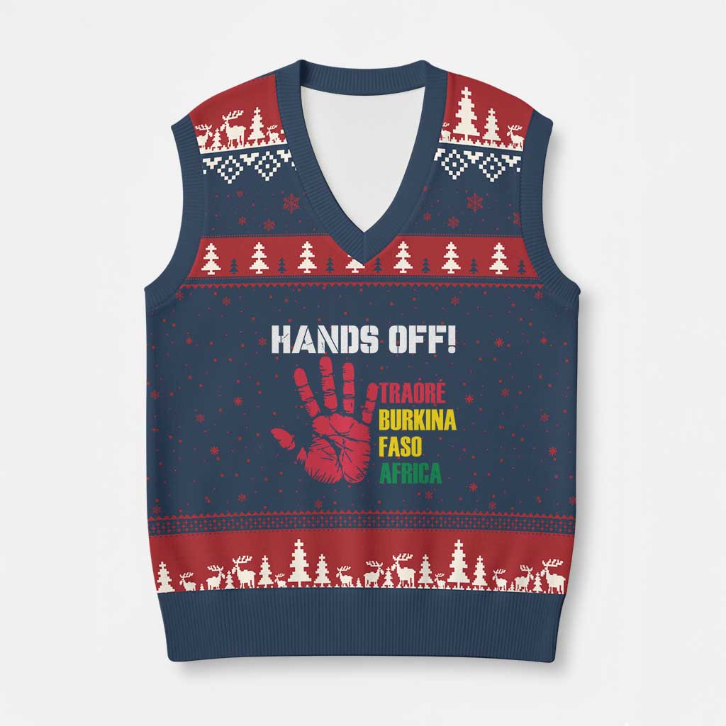 Hands Off Traoré Burkina Faso Africa V-Neck Knit Sweater Vest TS02 Navy Red Print Your Wear