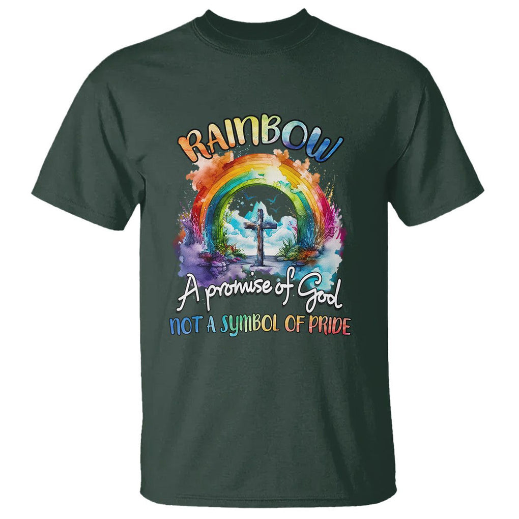 Rainbow God's Promise Christian T Shirt Faith Over Pride TS02 Dark Forest Green Printyourwear