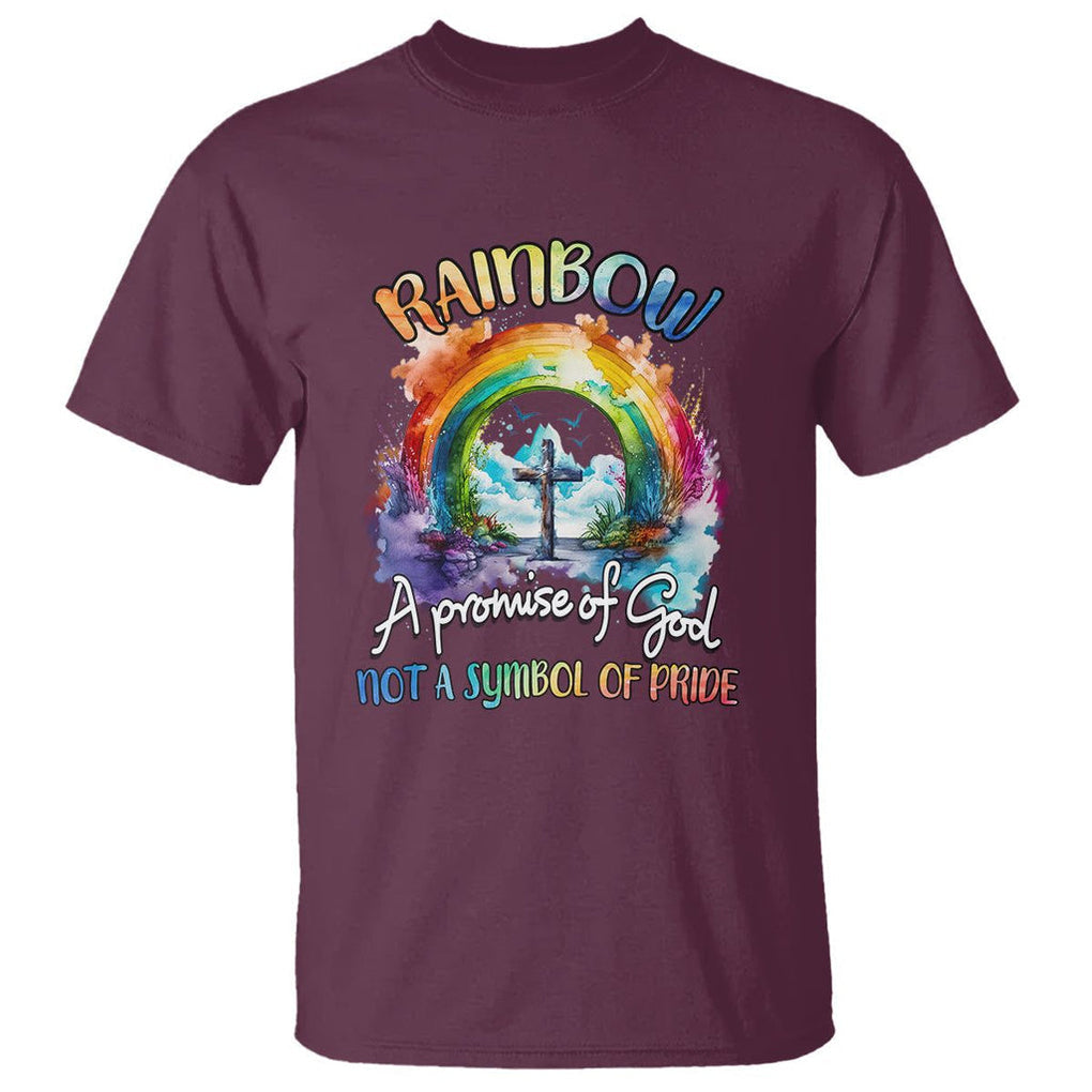 Rainbow God's Promise Christian T Shirt Faith Over Pride TS02 Maroon Printyourwear
