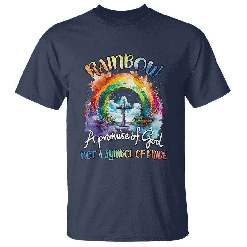 Rainbow God's Promise Christian T Shirt Faith Over Pride TS02 Navy Printyourwear