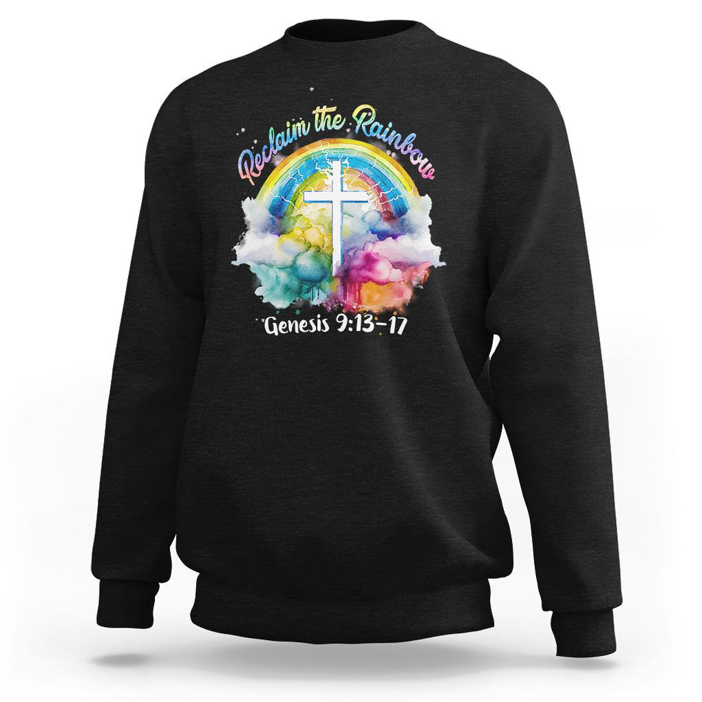 God's Promise Sweatshirt Reclaim The Rainbow Genesis 9:13-17 TS02 Black Printyourwear
