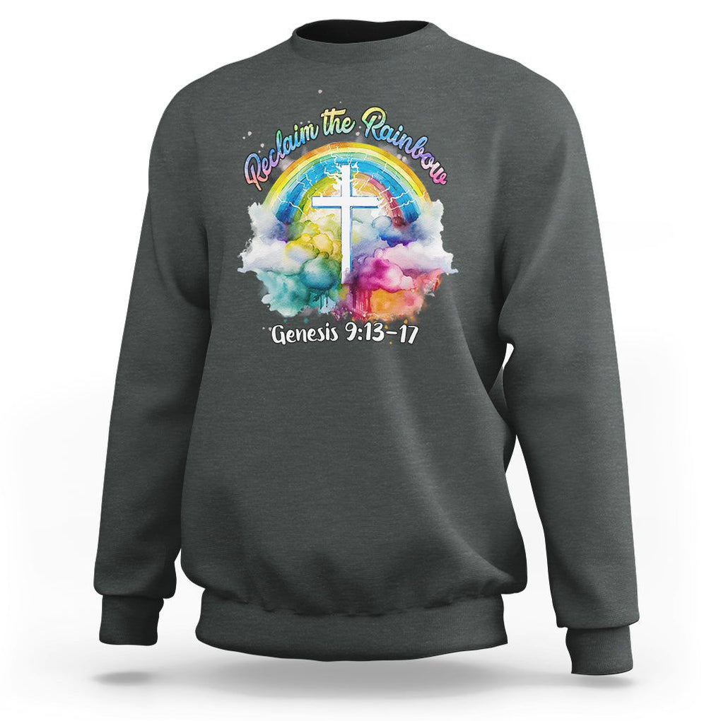 God's Promise Sweatshirt Reclaim The Rainbow Genesis 9:13-17 TS02 Dark Heather Printyourwear
