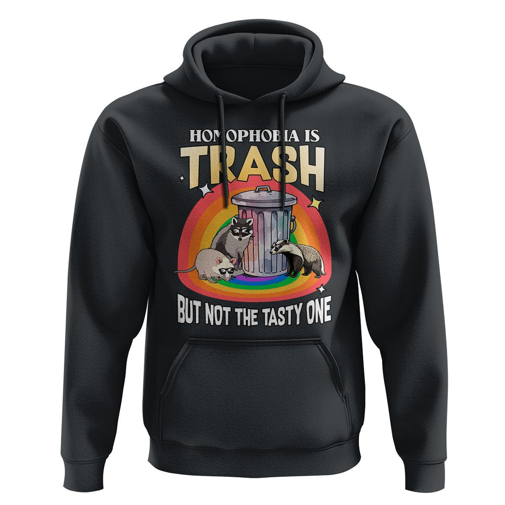 Funny Gay Pride Hoodie Homophobia Is Trash Raccoon Opossum Ally TS02 Black Print Your Wear
