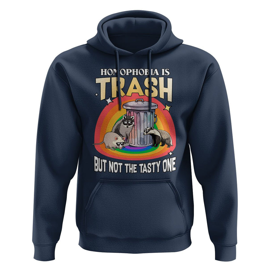 Funny Gay Pride Hoodie Homophobia Is Trash Raccoon Opossum Ally TS02 Navy Print Your Wear