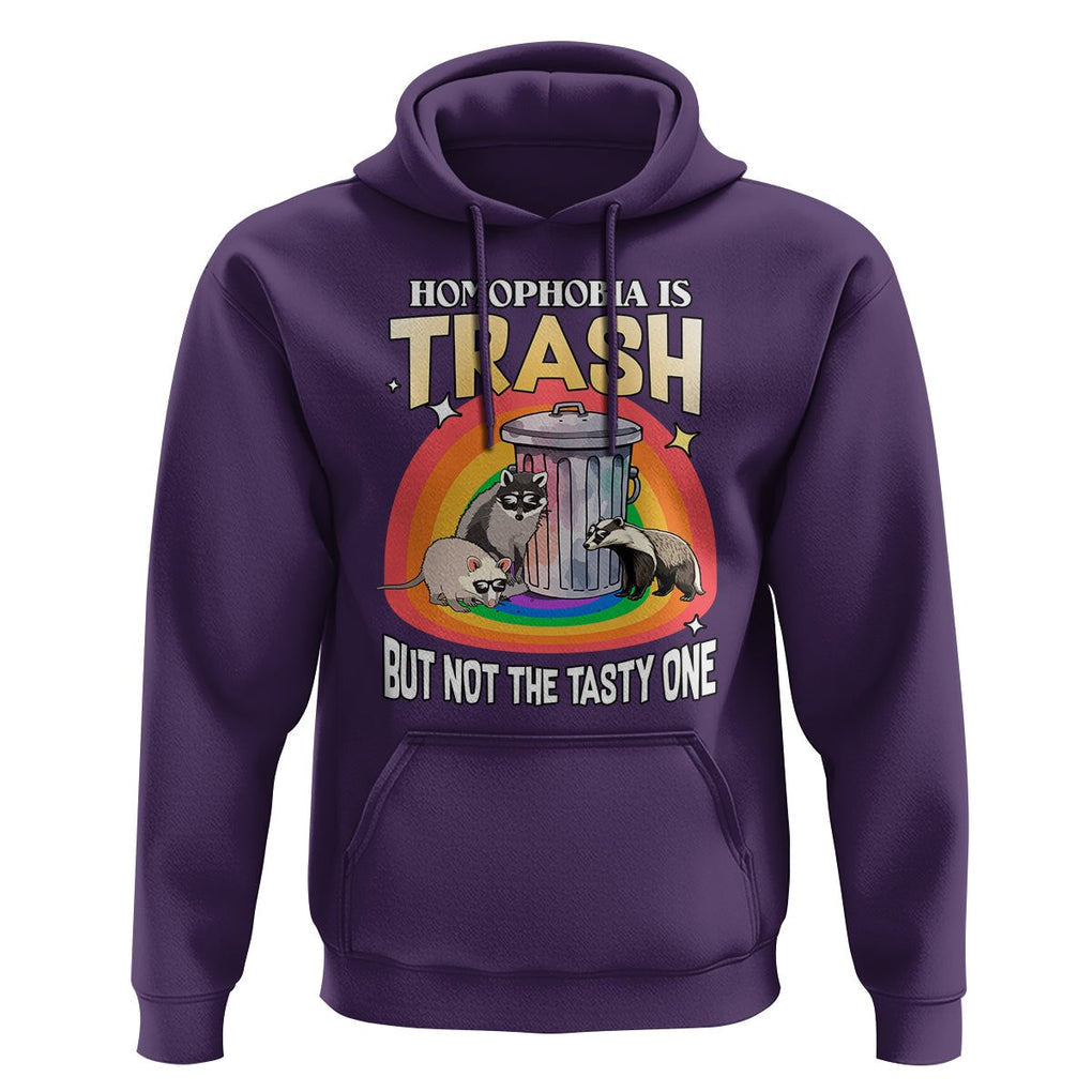 Funny Gay Pride Hoodie Homophobia Is Trash Raccoon Opossum Ally TS02 Purple Print Your Wear