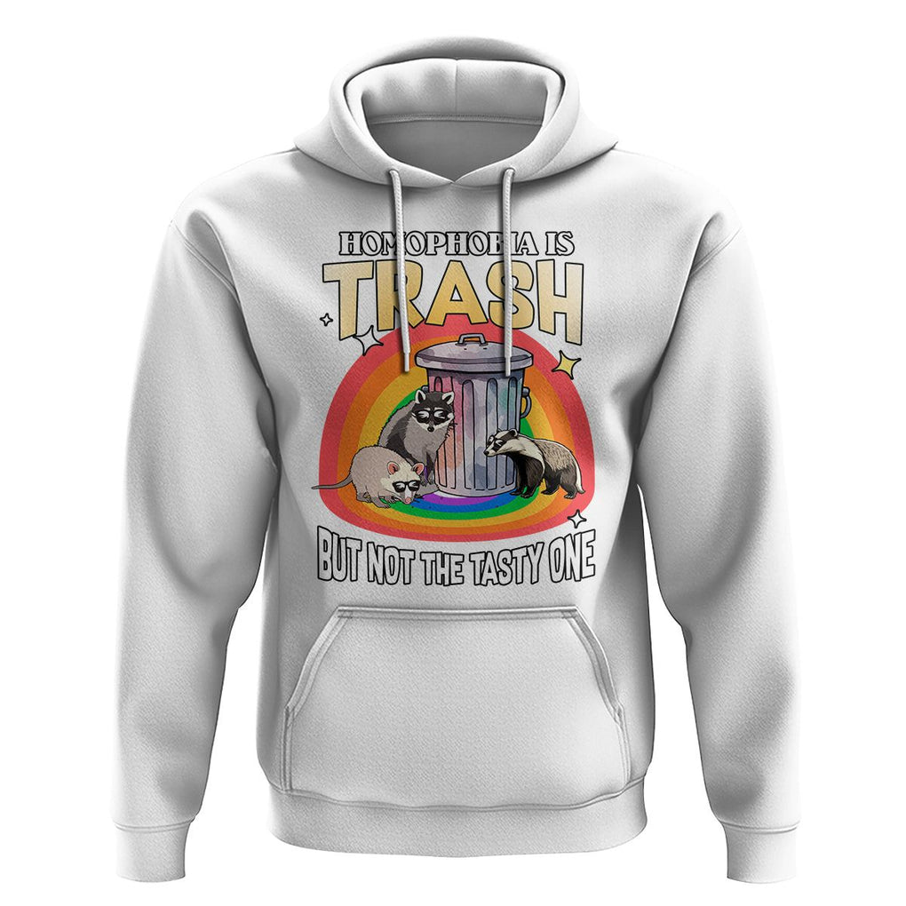 Funny Gay Pride Hoodie Homophobia Is Trash Raccoon Opossum Ally TS02 White Print Your Wear