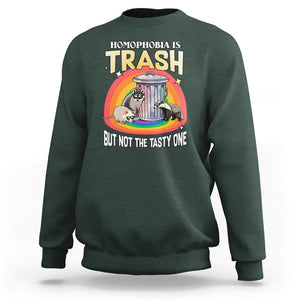 Funny Gay Pride Sweatshirt Homophobia Is Trash Raccoon Opossum Ally TS02 Dark Forest Green Print Your Wear