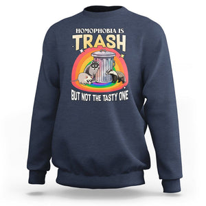 Funny Gay Pride Sweatshirt Homophobia Is Trash Raccoon Opossum Ally TS02 Navy Print Your Wear