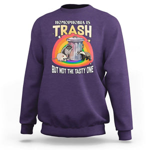 Funny Gay Pride Sweatshirt Homophobia Is Trash Raccoon Opossum Ally TS02 Purple Print Your Wear