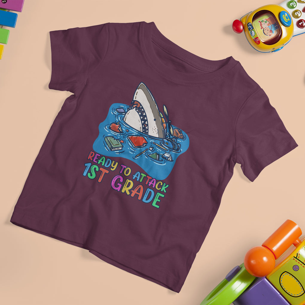 Ready To Attack 1st Grade Shark First Day of First Grade T Shirt For Kid TS02 Printyourwear