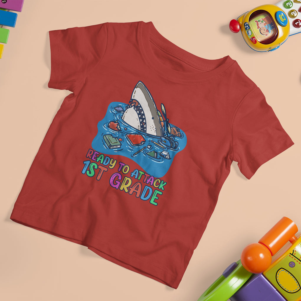 Ready To Attack 1st Grade Shark First Day of First Grade T Shirt For Kid TS02 Printyourwear