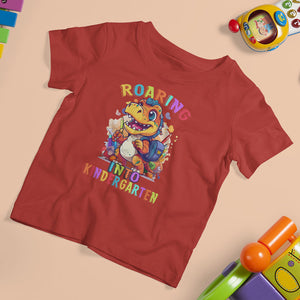 Cute Kindergarten Dinosaur T Shirt For Kid Roaring Into Kinder TS02 Red Printyourwear