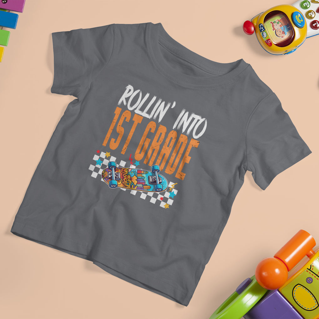 Rolling Into 1st Grade T Shirt For Kid Skateboard Skating Boys Back To School TS02 Printyourwear