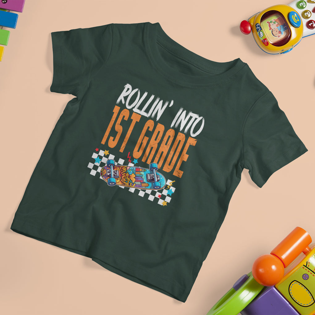 Rolling Into 1st Grade T Shirt For Kid Skateboard Skating Boys Back To School TS02 Printyourwear