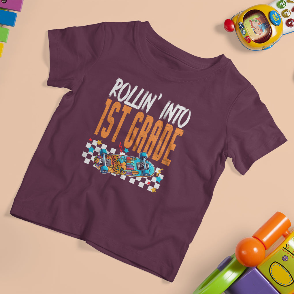 Rolling Into 1st Grade T Shirt For Kid Skateboard Skating Boys Back To School TS02 Printyourwear