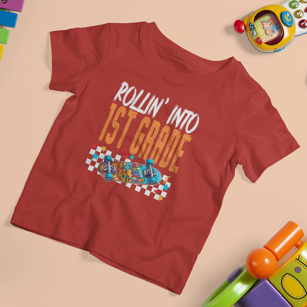 Rolling Into 1st Grade T Shirt For Kid Skateboard Skating Boys Back To School TS02 Printyourwear