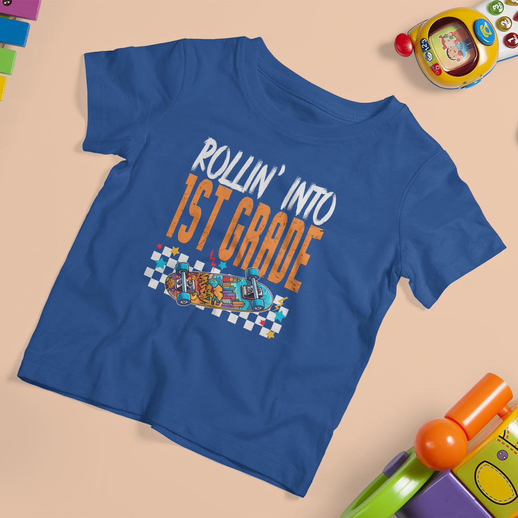 Rolling Into 1st Grade T Shirt For Kid Skateboard Skating Boys Back To School TS02 Printyourwear
