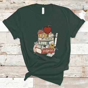 Teach Love Inspire Floral Books Back To School Teacher Life T Shirt TS02 Dark Forest Green Printyourwear