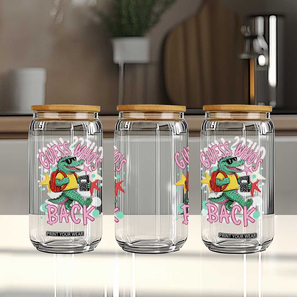 Funny Retro Alligator First Day of School Glass Can Guess Who is Back Cute Kids Gift