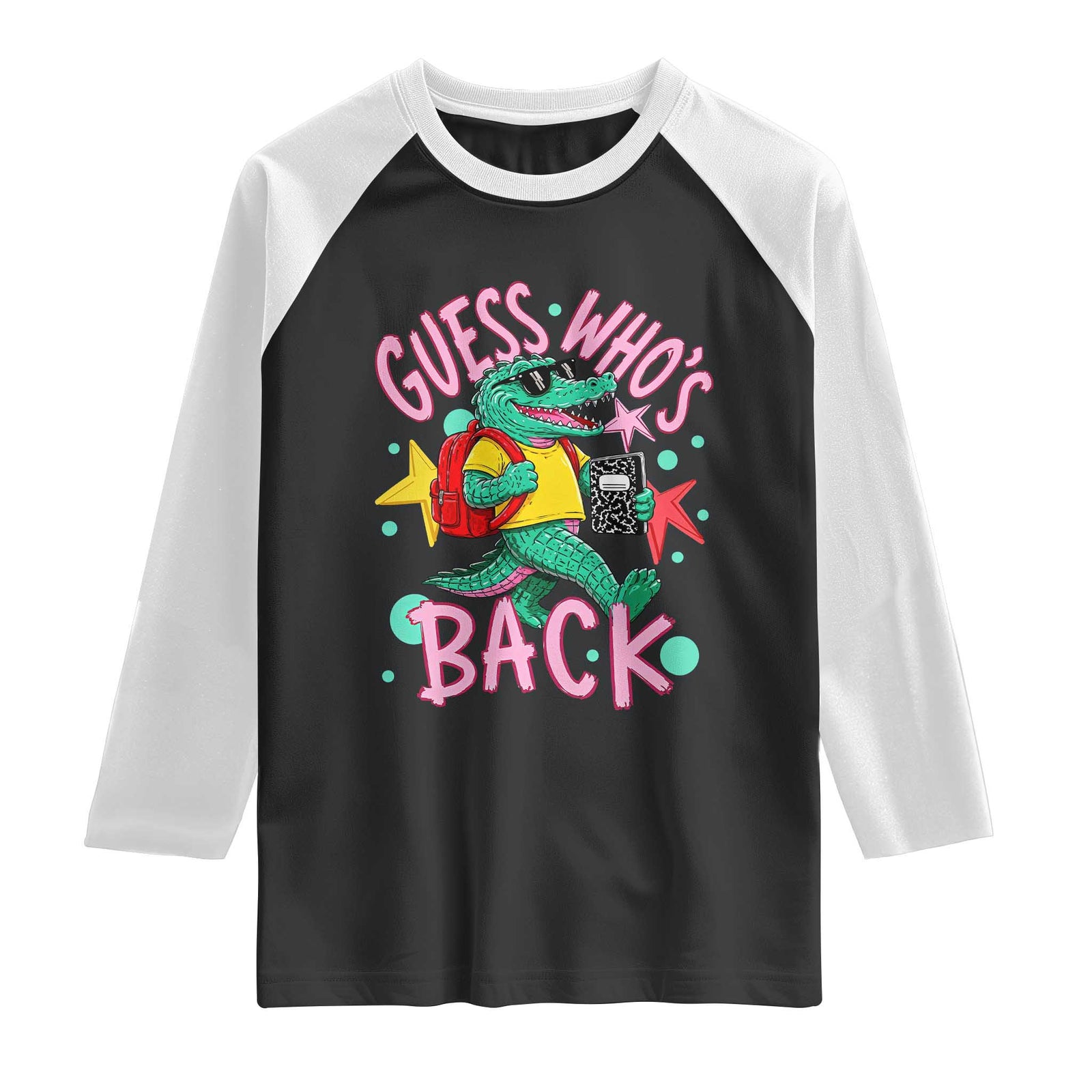 Funny Retro Alligator First Day of School Raglan Shirt Guess Who is Back Cute Kids Gift TS02 Black White Print Your Wear