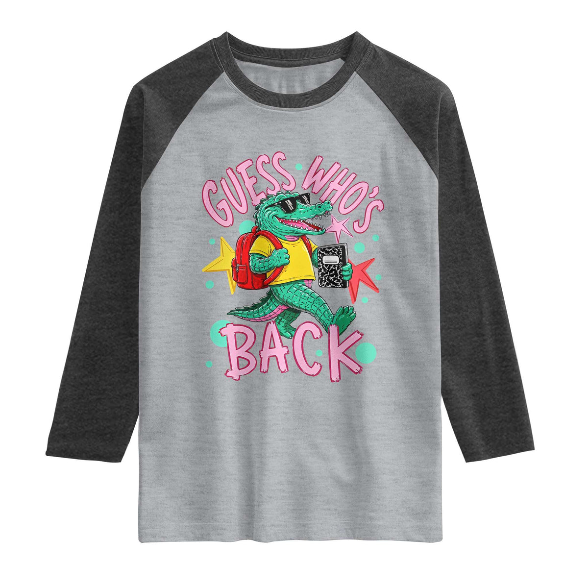 Funny Retro Alligator First Day of School Raglan Shirt Guess Who is Back Cute Kids Gift