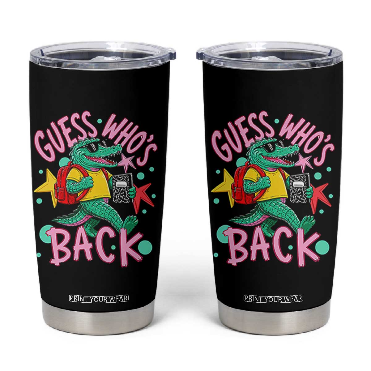 Funny Retro Alligator First Day of School Tumbler Cup Guess Who is Back Cute Kids Gift TS02 Black Print Your Wear