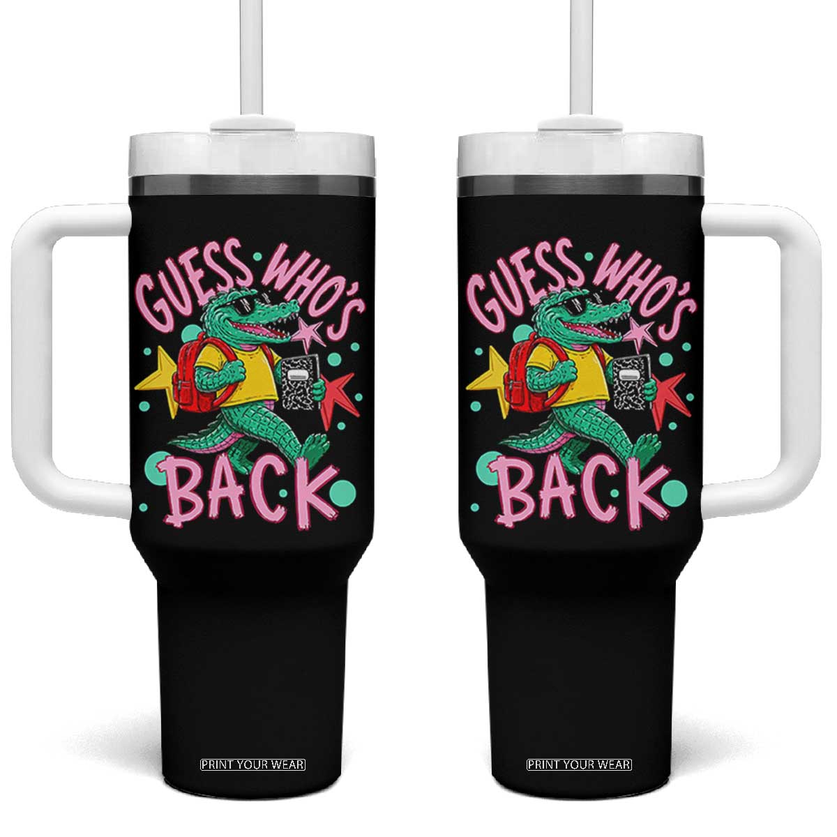 Funny Retro Alligator First Day of School Tumbler With Handle Guess Who is Back Cute Kids Gift