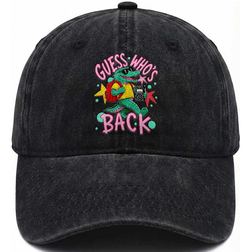 Funny Retro Alligator First Day of School Washed Cotton Baseball Cap Guess Who is Back Cute Kids Gift TS02 Print Your Wear