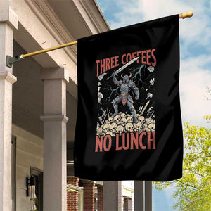 Funny Coffee Lover Fantasy Knight Graphic Garden Flag Three Coffees No Lunch Work Humor Dark Fantasy Parody