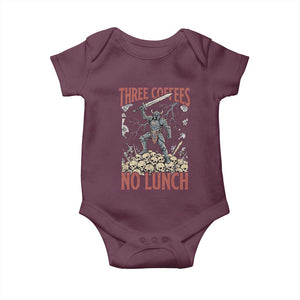 Funny Coffee Lover Fantasy Knight Graphic Baby Onesie Three Coffees No Lunch Work Humor Dark Fantasy Parody