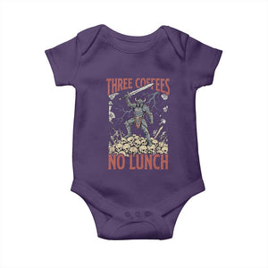 Funny Coffee Lover Fantasy Knight Graphic Baby Onesie Three Coffees No Lunch Work Humor Dark Fantasy Parody