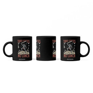 Funny Coffee Lover Fantasy Knight Graphic Coffee Mug Three Coffees No Lunch Work Humor Dark Fantasy Parody