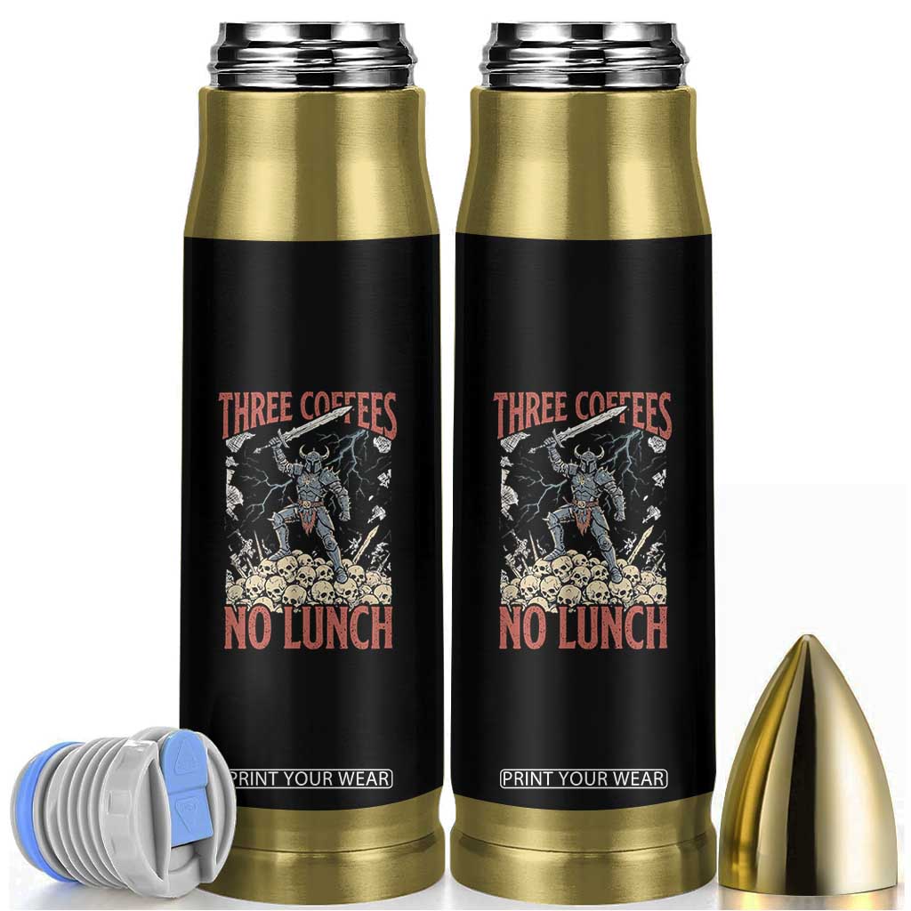 Funny Coffee Lover Fantasy Knight Graphic Bullet Tumbler Three Coffees No Lunch Work Humor Dark Fantasy Parody TS02 Black Print Your Wear