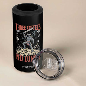 Funny Coffee Lover Fantasy Knight Graphic 4 in 1 Can Cooler Tumbler Three Coffees No Lunch Work Humor Dark Fantasy Parody