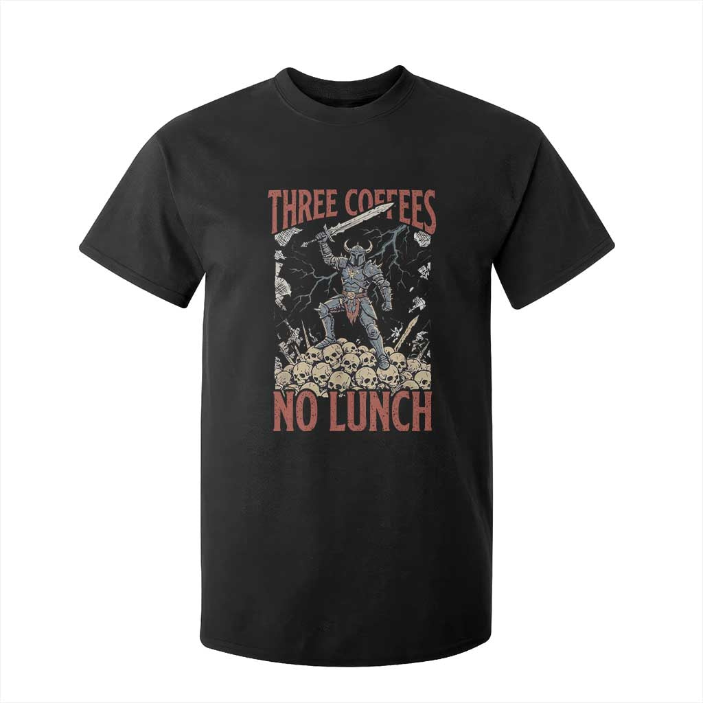 Funny Coffee Lover Fantasy Knight Graphic T Shirt For Kid Three Coffees No Lunch Work Humor Dark Fantasy Parody TS02 Black Print Your Wear
