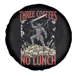 Funny Coffee Lover Fantasy Knight Graphic Spare Tire Cover Three Coffees No Lunch Work Humor Dark Fantasy Parody