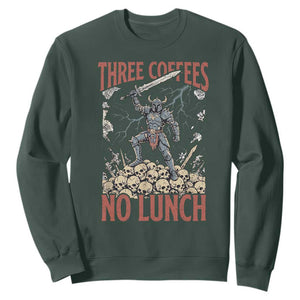 Funny Coffee Lover Fantasy Knight Graphic Sweatshirt Three Coffees No Lunch Work Humor Dark Fantasy Parody