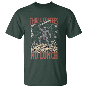 Funny Coffee Lover Fantasy Knight Graphic T Shirt Three Coffees No Lunch Work Humor Dark Fantasy Parody