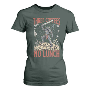 Funny Coffee Lover Fantasy Knight Graphic T Shirt For Women Three Coffees No Lunch Work Humor Dark Fantasy Parody