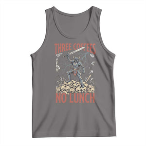 Funny Coffee Lover Fantasy Knight Graphic Tank Top Three Coffees No Lunch Work Humor Dark Fantasy Parody