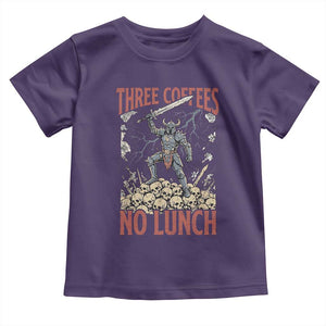 Funny Coffee Lover Fantasy Knight Graphic Toddler T Shirt Three Coffees No Lunch Work Humor Dark Fantasy Parody
