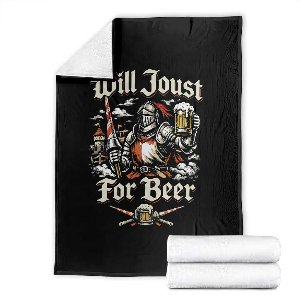 Funny Medieval Knight Drinking Humor Throw Blanket Will Joust For Beer Vintage Renaissance Faire TS02 Black Print Your Wear