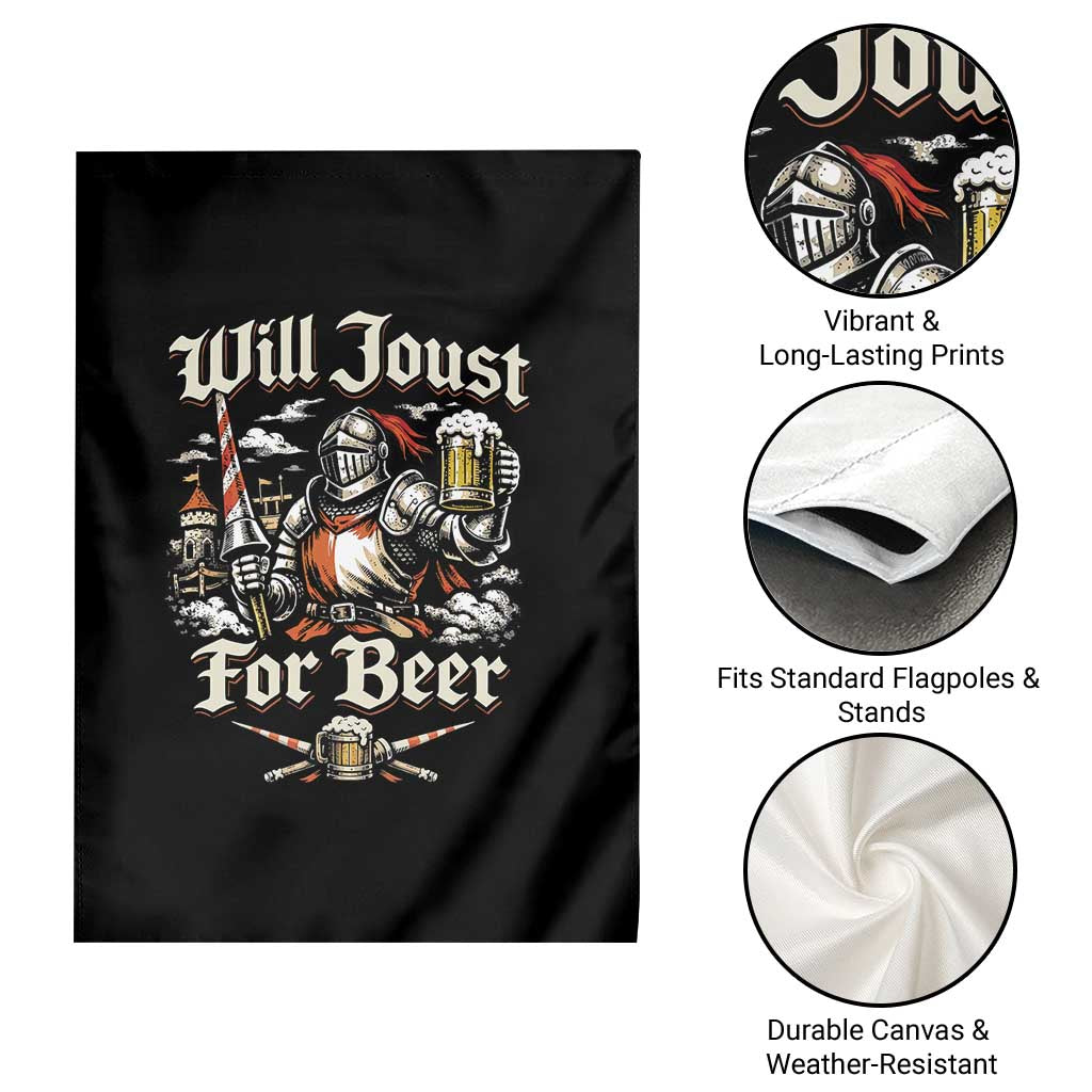 Funny Medieval Knight Drinking Humor Garden Flag Will Joust For Beer Vintage Renaissance Faire