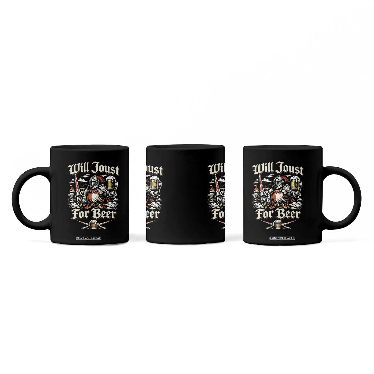 Funny Medieval Knight Drinking Humor Coffee Mug Will Joust For Beer Vintage Renaissance Faire