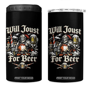 Funny Medieval Knight Drinking Humor 4 in 1 Can Cooler Tumbler Will Joust For Beer Vintage Renaissance Faire