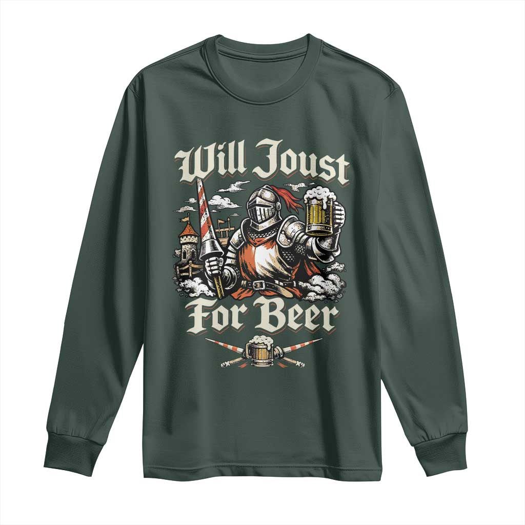 Funny Medieval Knight Drinking Humor Long Sleeve Shirt Will Joust For Beer Vintage Renaissance Faire