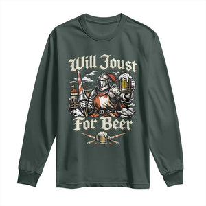 Funny Medieval Knight Drinking Humor Long Sleeve Shirt Will Joust For Beer Vintage Renaissance Faire